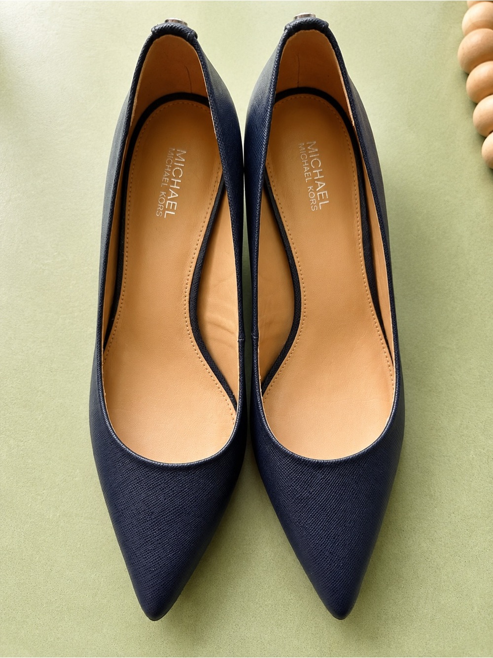 Michael Kors Navy Pointed-Toe Leather Ballet Flats 6M